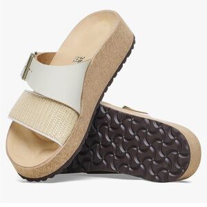 Papillo Almina Birkenstock Cream Slip-On Sandals Textured Strap & Contoured Sole